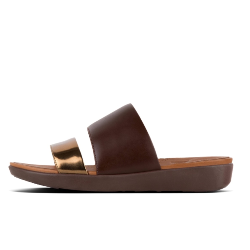Fitflop Delta Slides Leather Espresso and Gold. Size 7